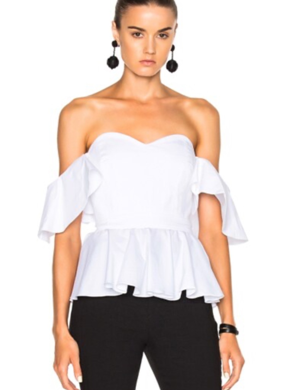 Caroline Constas Liza Off Shoulder Tiered Ruffle Top Size Medium, White Corset